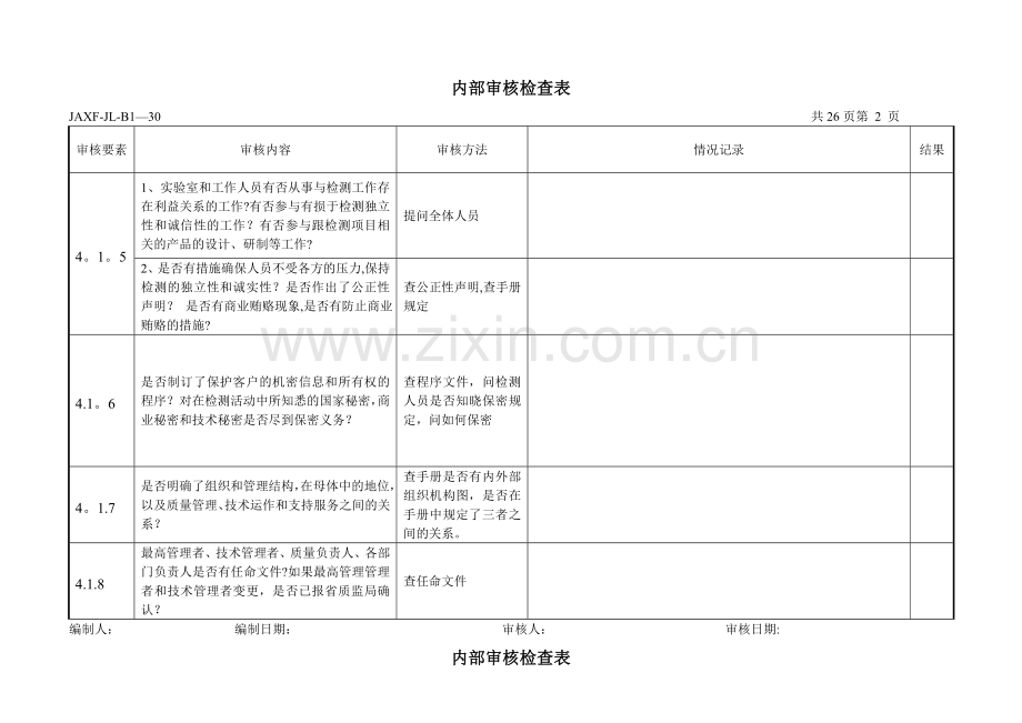 实验室内部审核检查表-按评审准则.doc_第2页