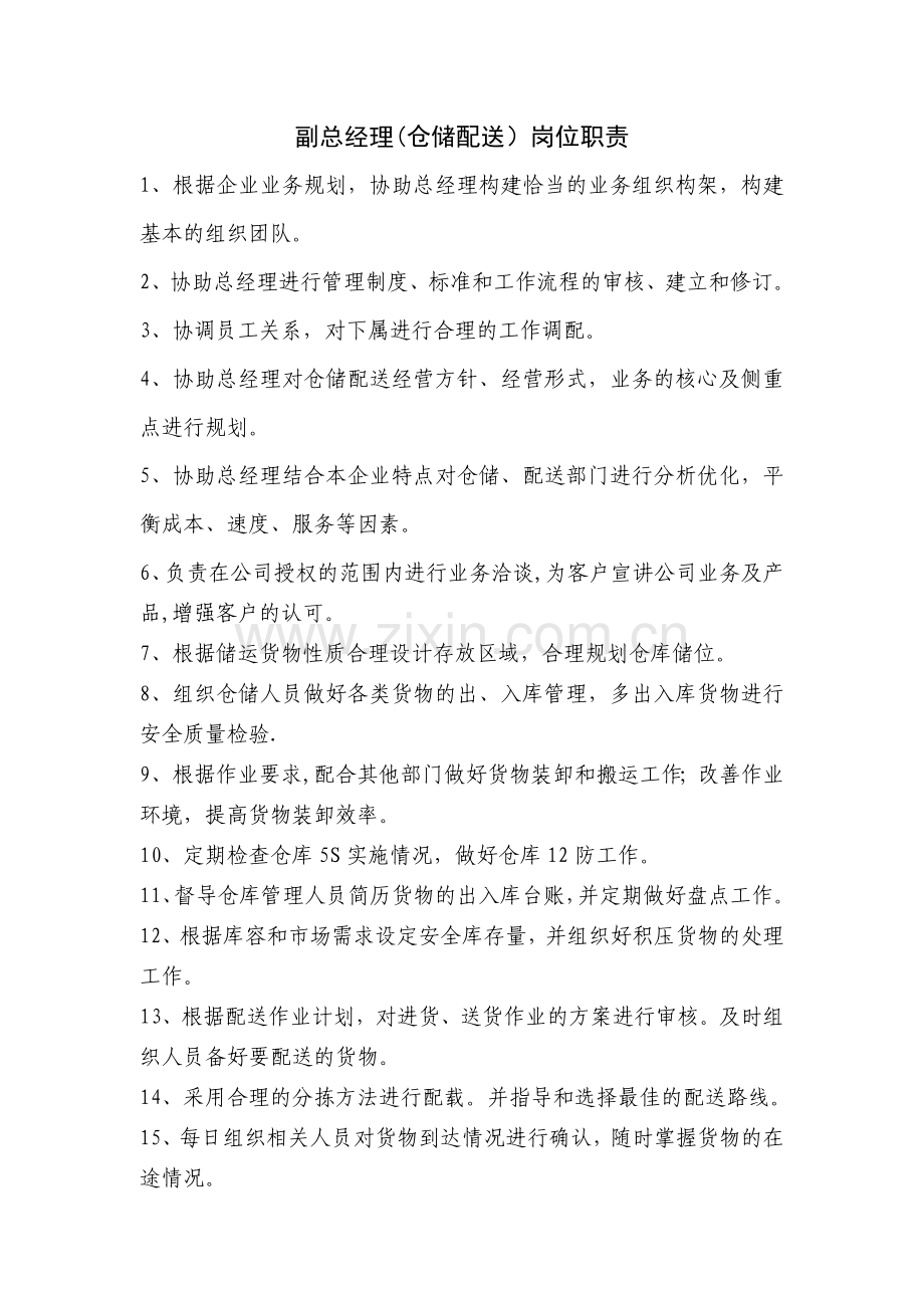 物流公司仓储副总经理岗位职责.doc_第1页