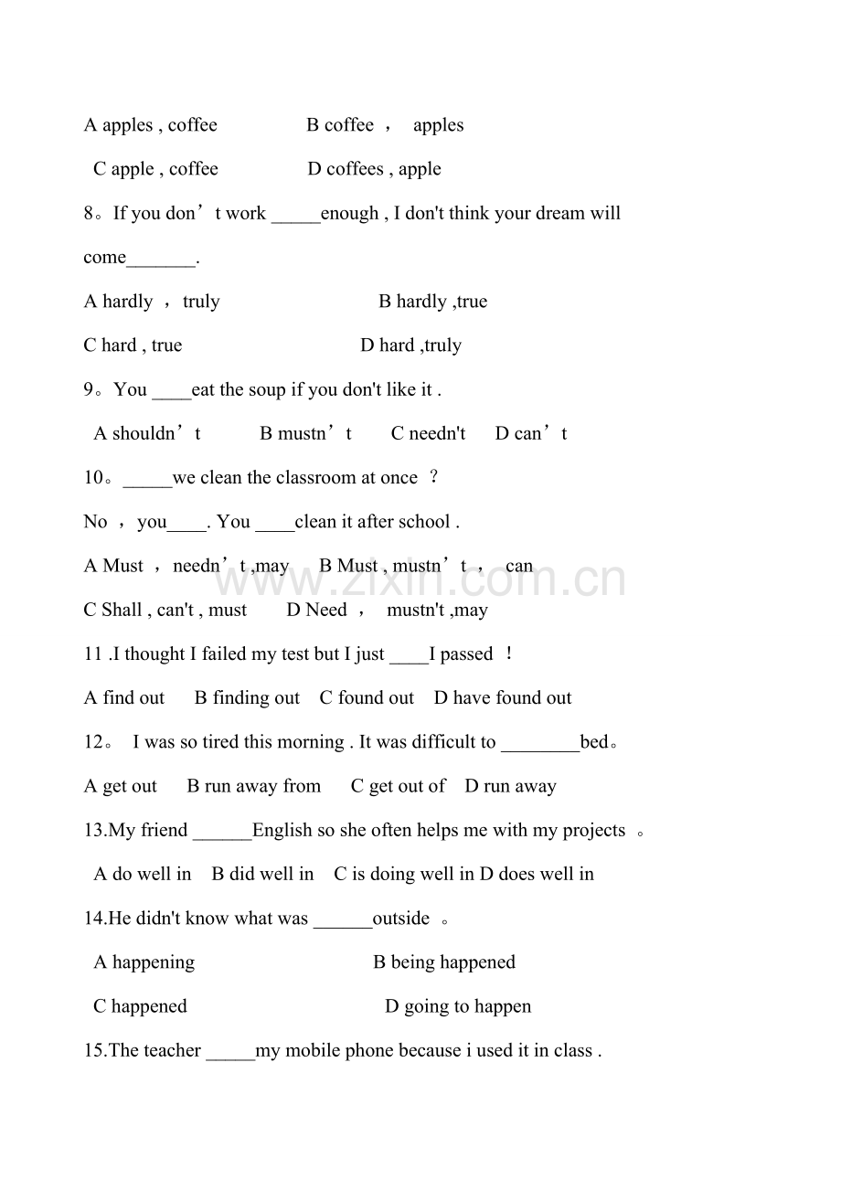 经典初二英语期末考试试题PS附答案.doc_第2页