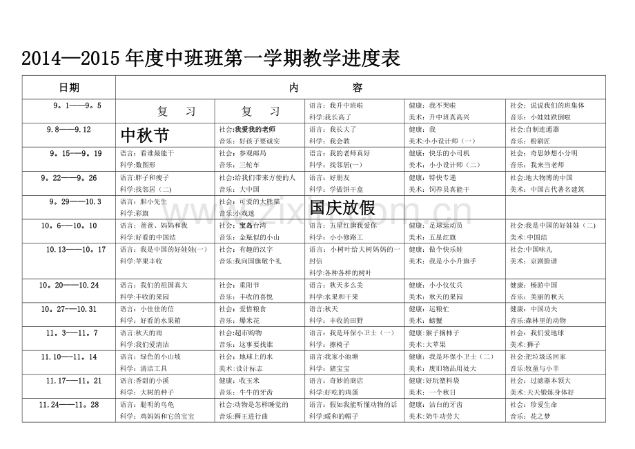 幼儿园教学进度表.doc_第1页