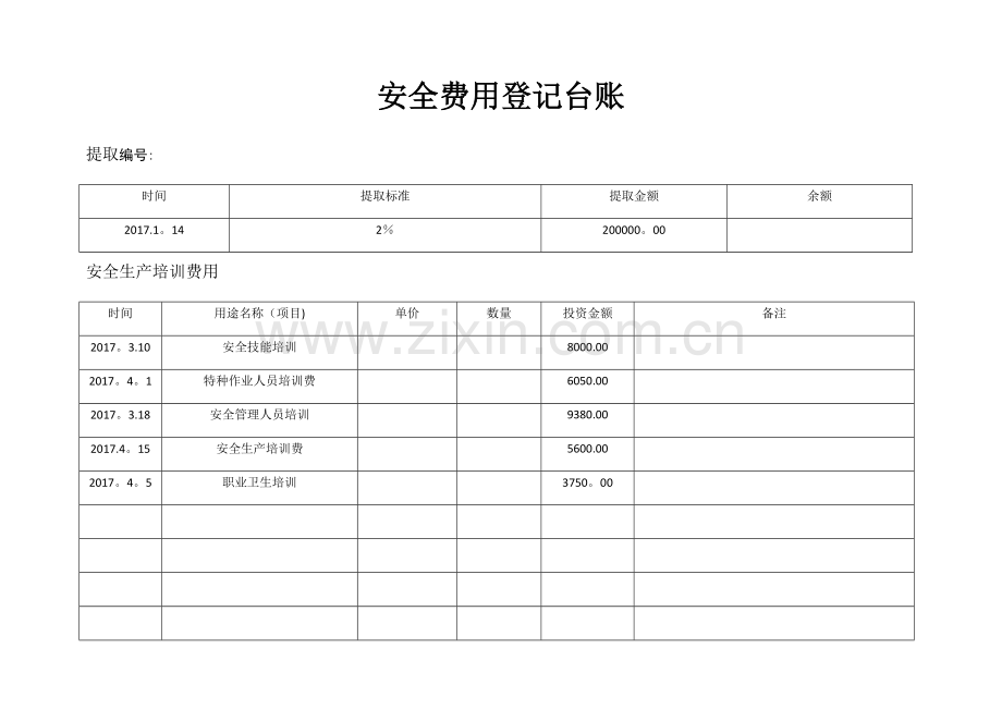 安全费用登记台账.doc_第1页