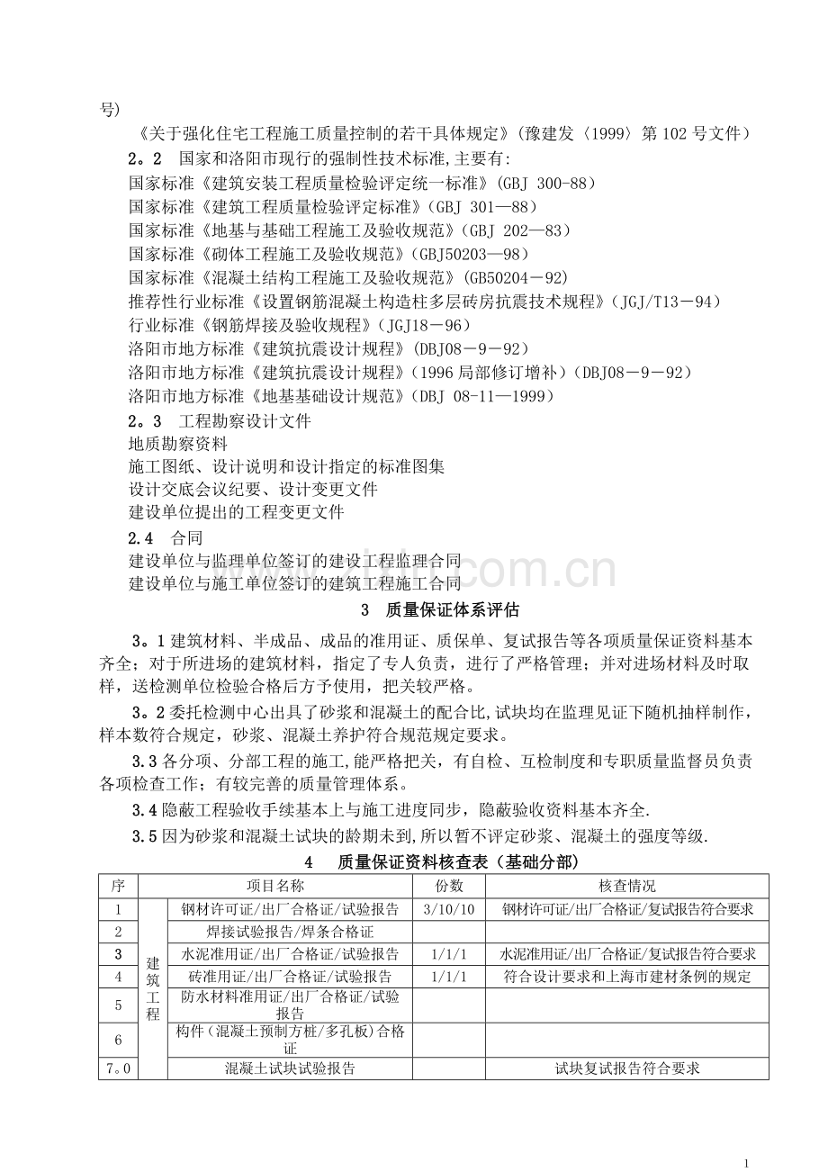 工程质量监理评估报告(基础分部工程).doc_第2页