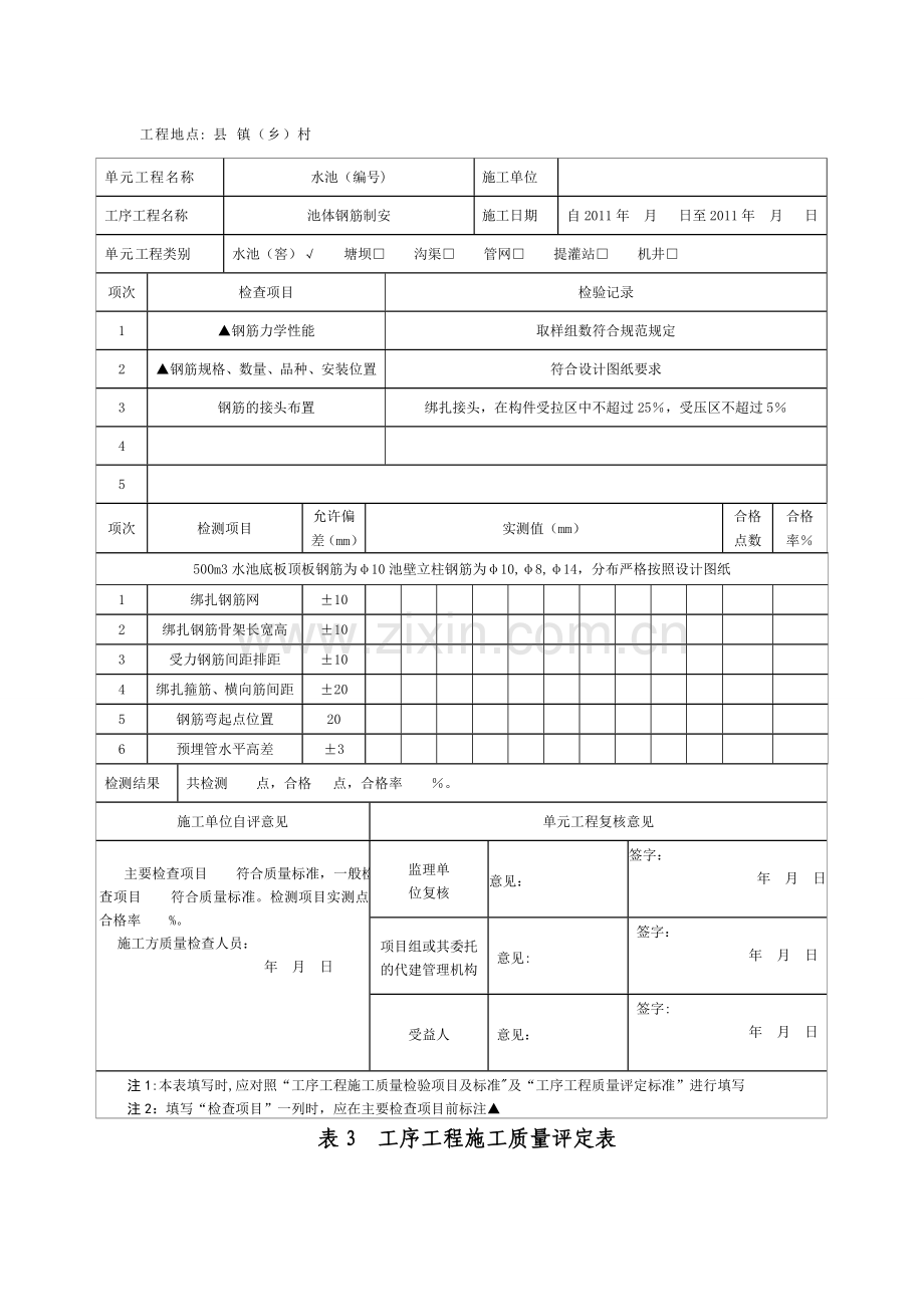 有盖水池工序施工质量评定表范本.doc_第3页