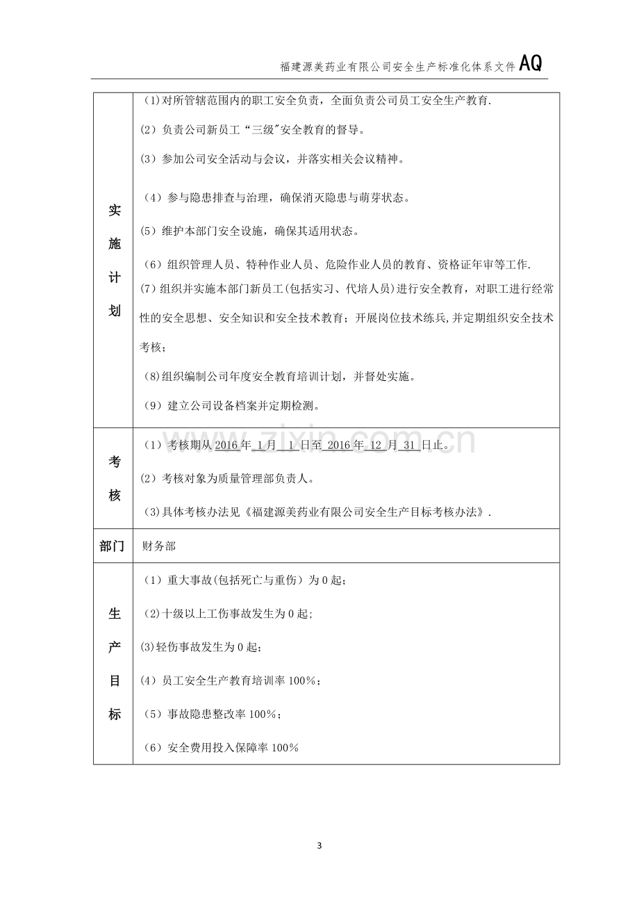 安全生产目标分解及各部门实施计划.doc_第3页