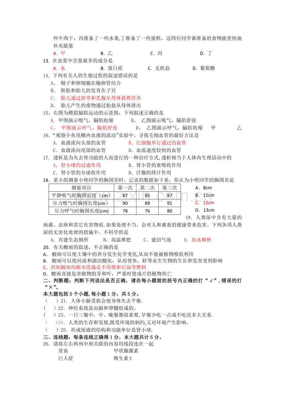 人教版七年级上册生物期末考试题及答案.doc_第2页