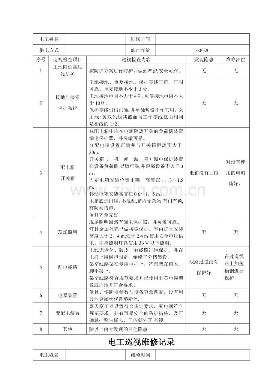 电工巡视维修记录表(含内容).doc_第2页