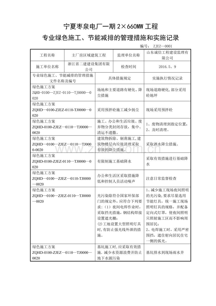 专业绿色施工节能减排的管理措施和实施记录.doc_第1页