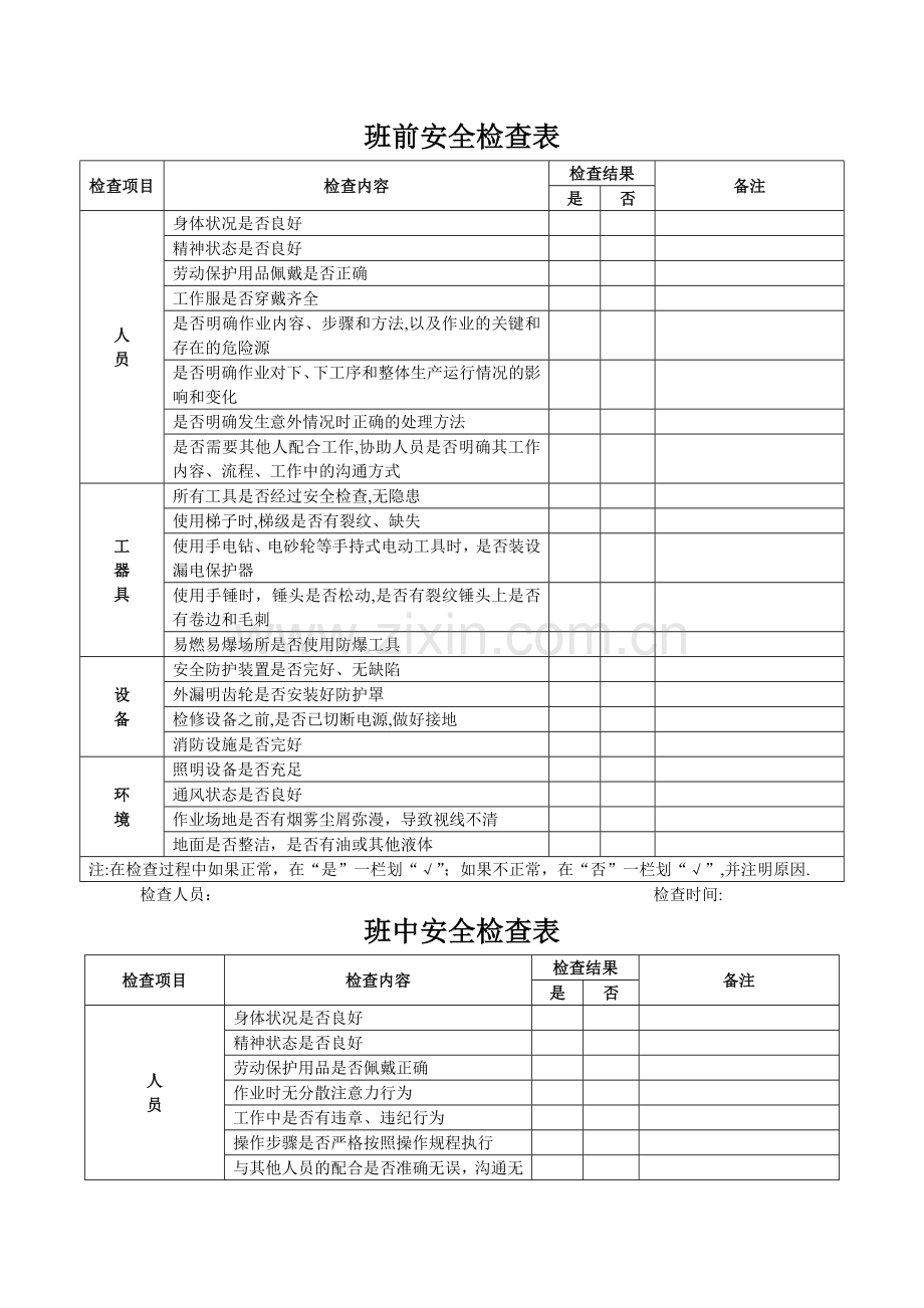 班前班中班后安全检查表.doc_第1页