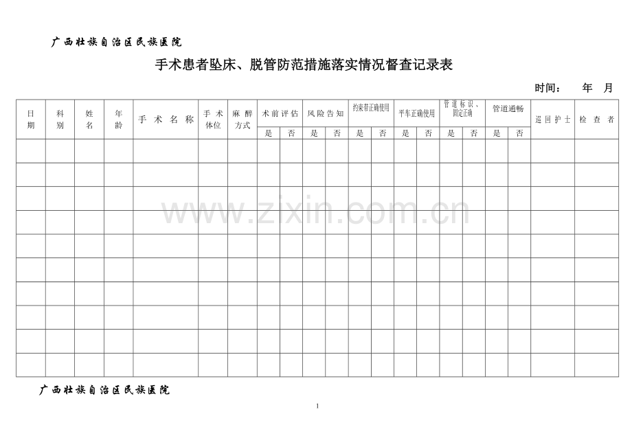 手术室各项制度落实督查记录表.doc_第1页