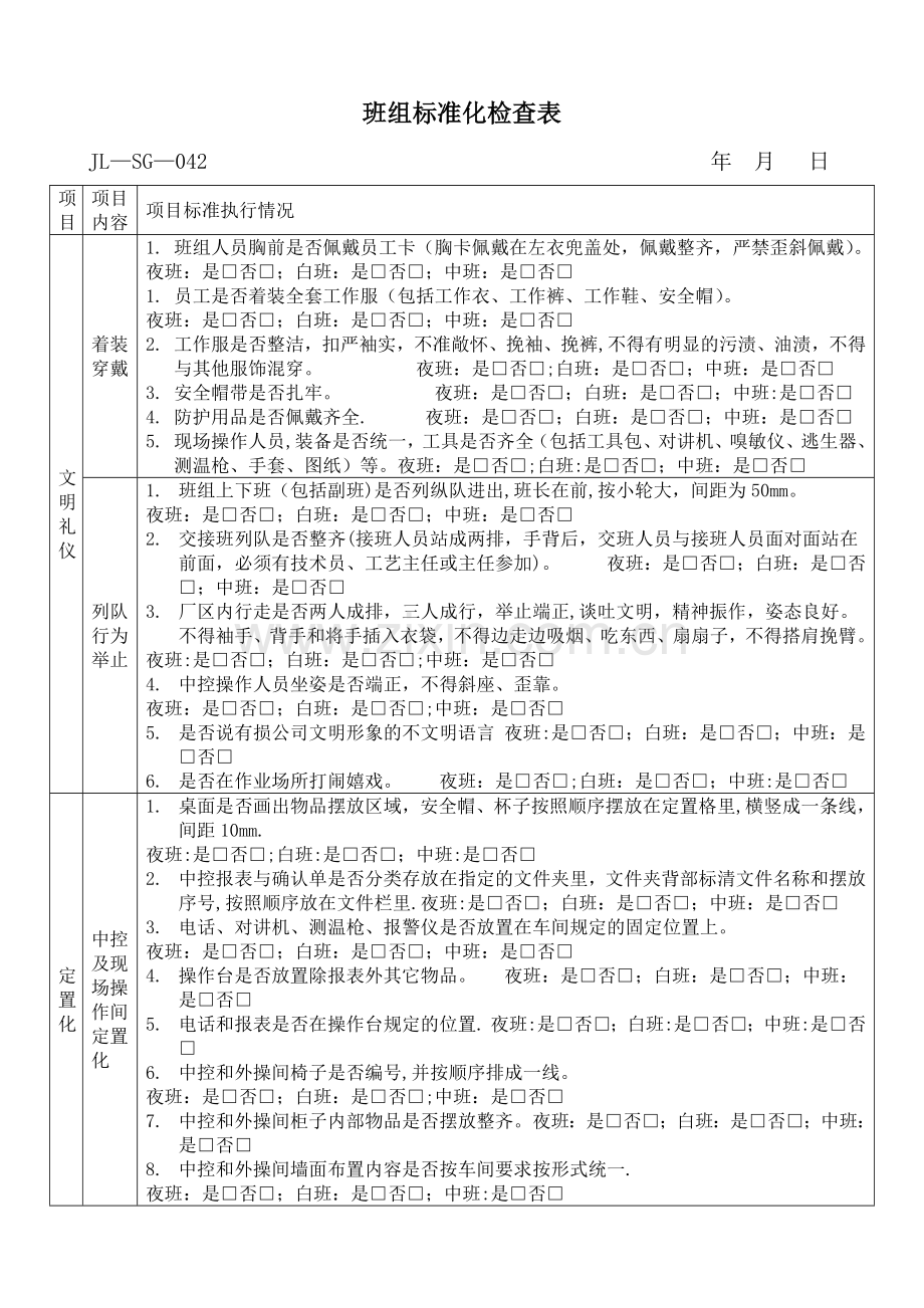 班组标准化检查表.docx_第1页