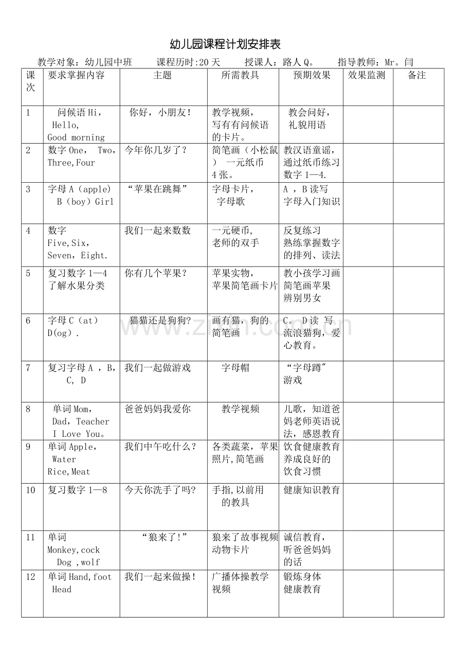 幼儿园课程计划安排表.doc_第1页