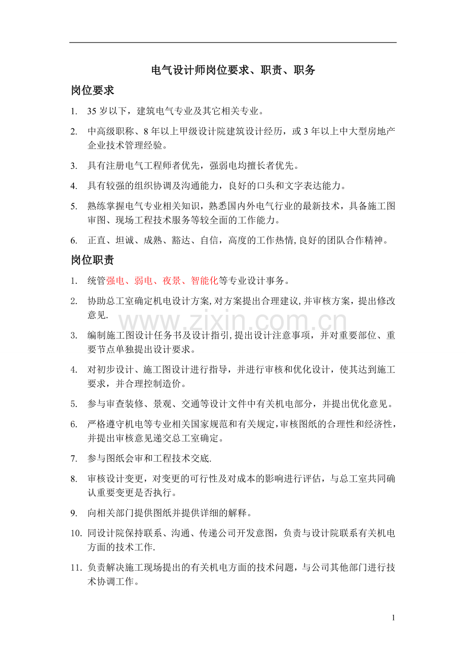 电气设计师岗位要求、职责、职务.doc_第1页