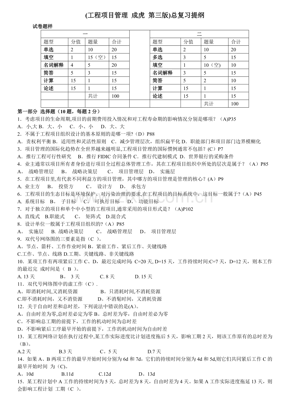 工程项目管理总复习资料-2013-6-1.doc_第1页