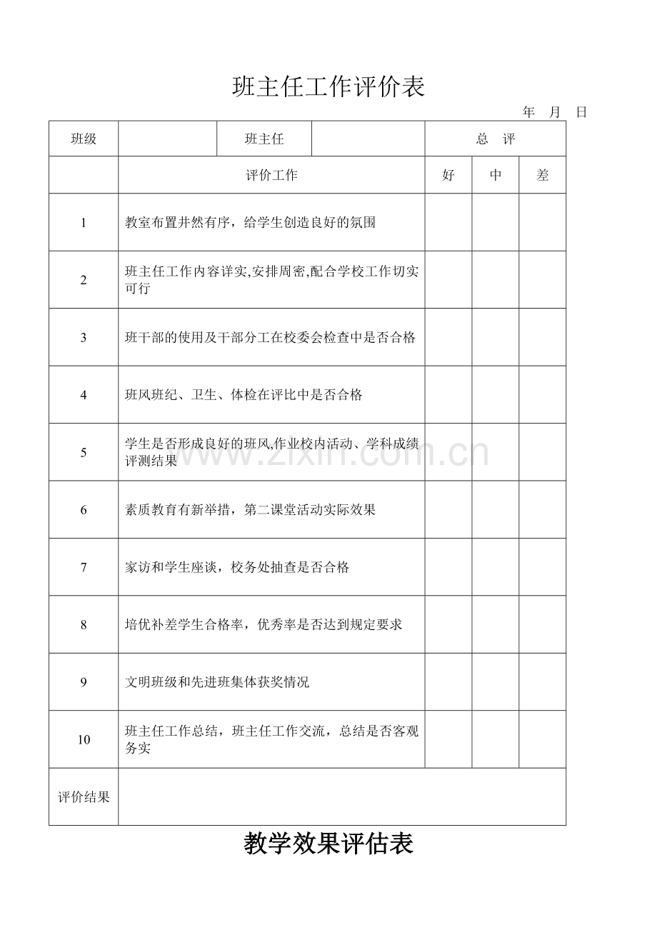 职称用班主任工作评价表.doc_第1页