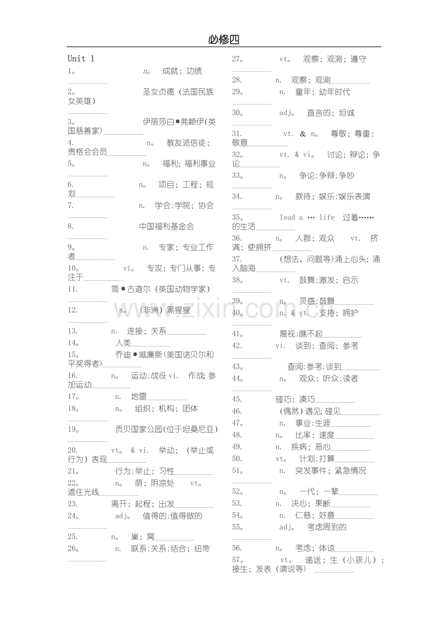 人教版英语必修四单词默写表.docx_第1页