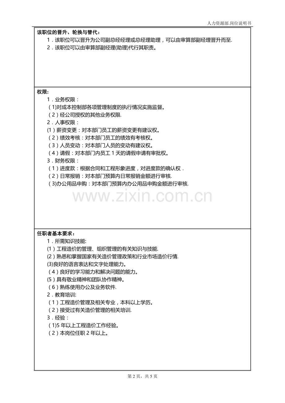 成本控制部岗位说明书(修改).doc_第2页