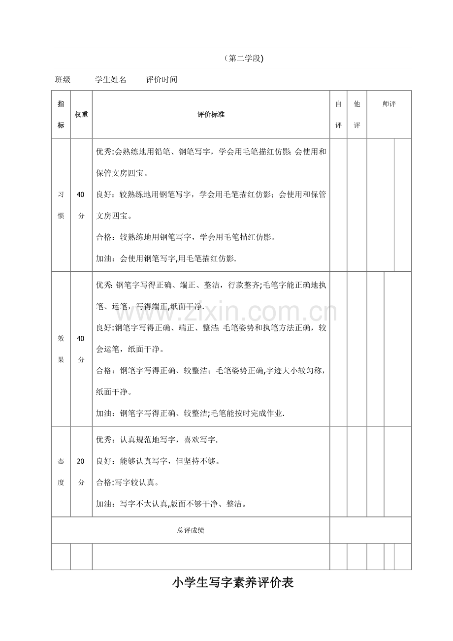 小学生写字素养评价表.doc_第2页