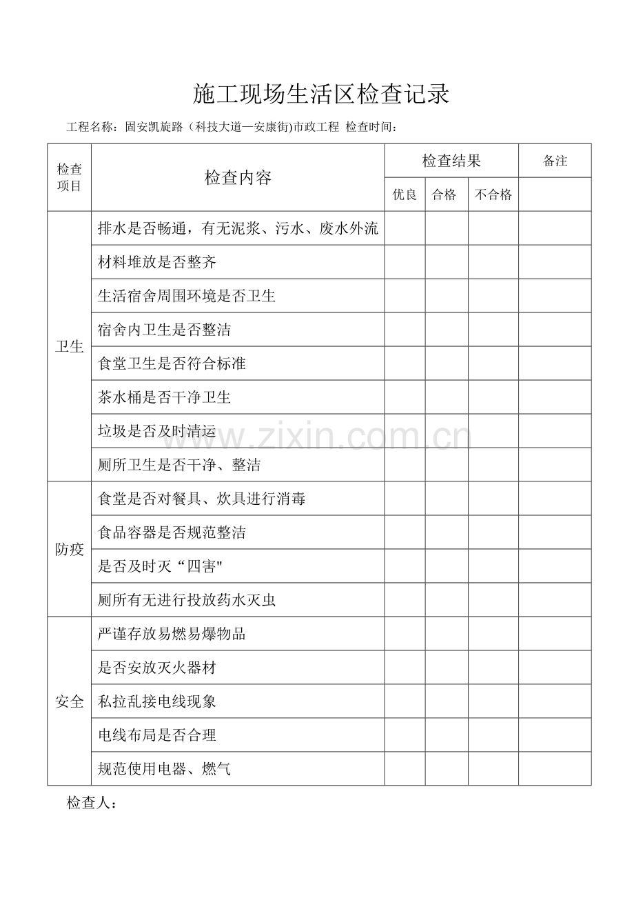 施工现场生活区检查纪录.doc_第1页