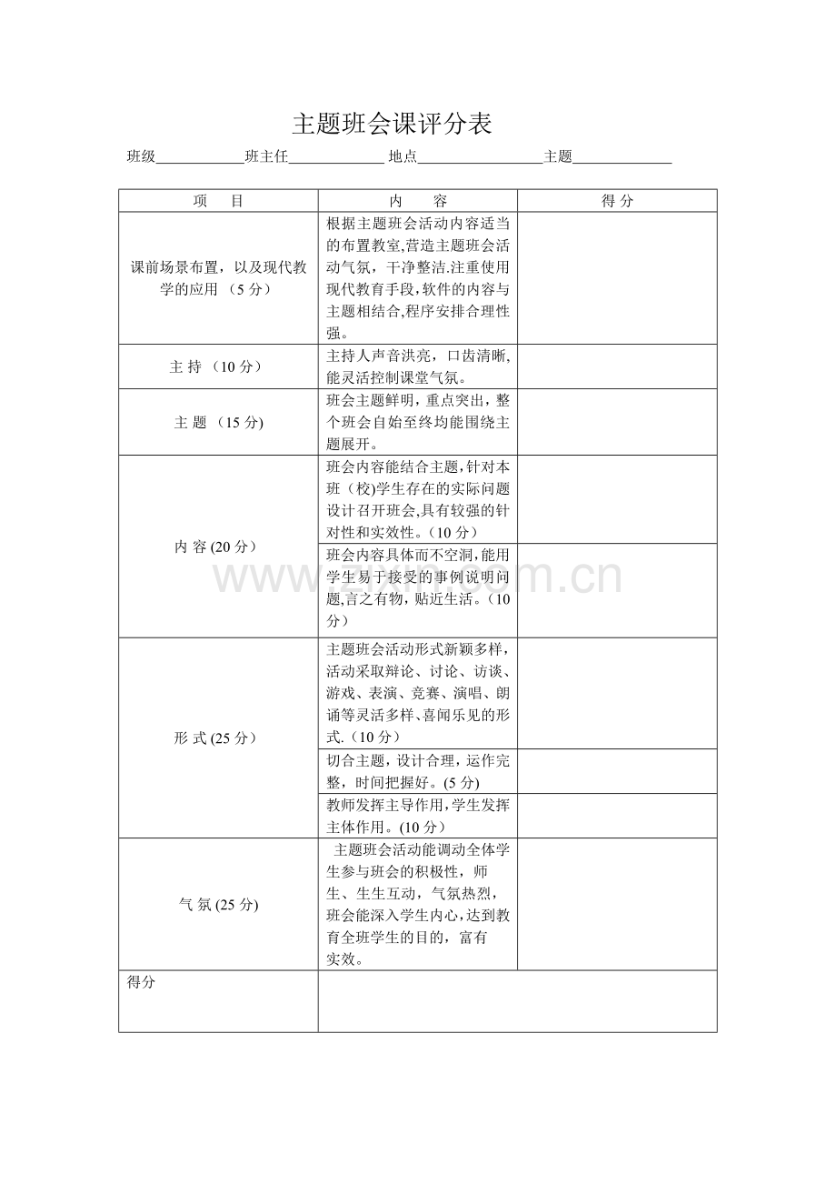 主题班会的评分表.doc_第1页