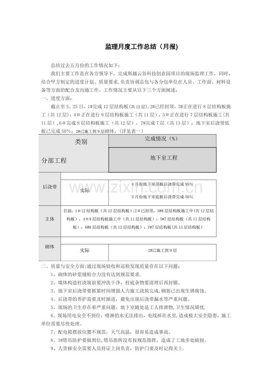 监理工作月度工作总结.doc_第1页