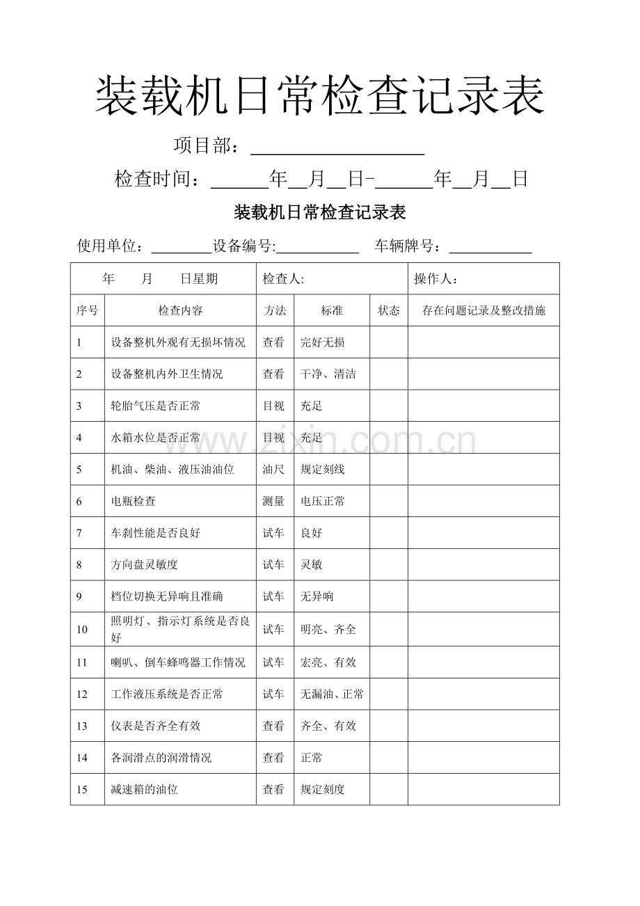 装载机日常检查表.doc_第1页