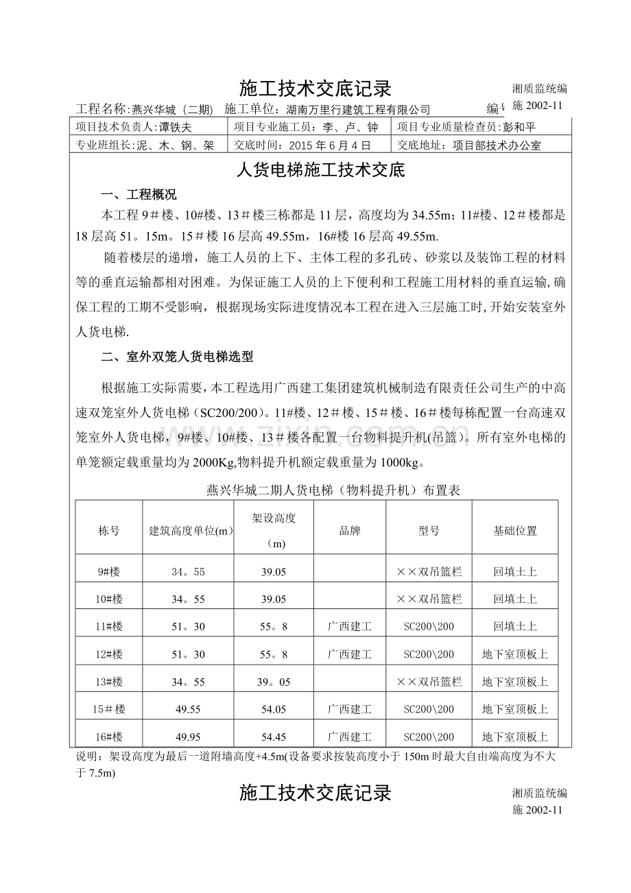 人货电梯施工技术交底.doc_第1页