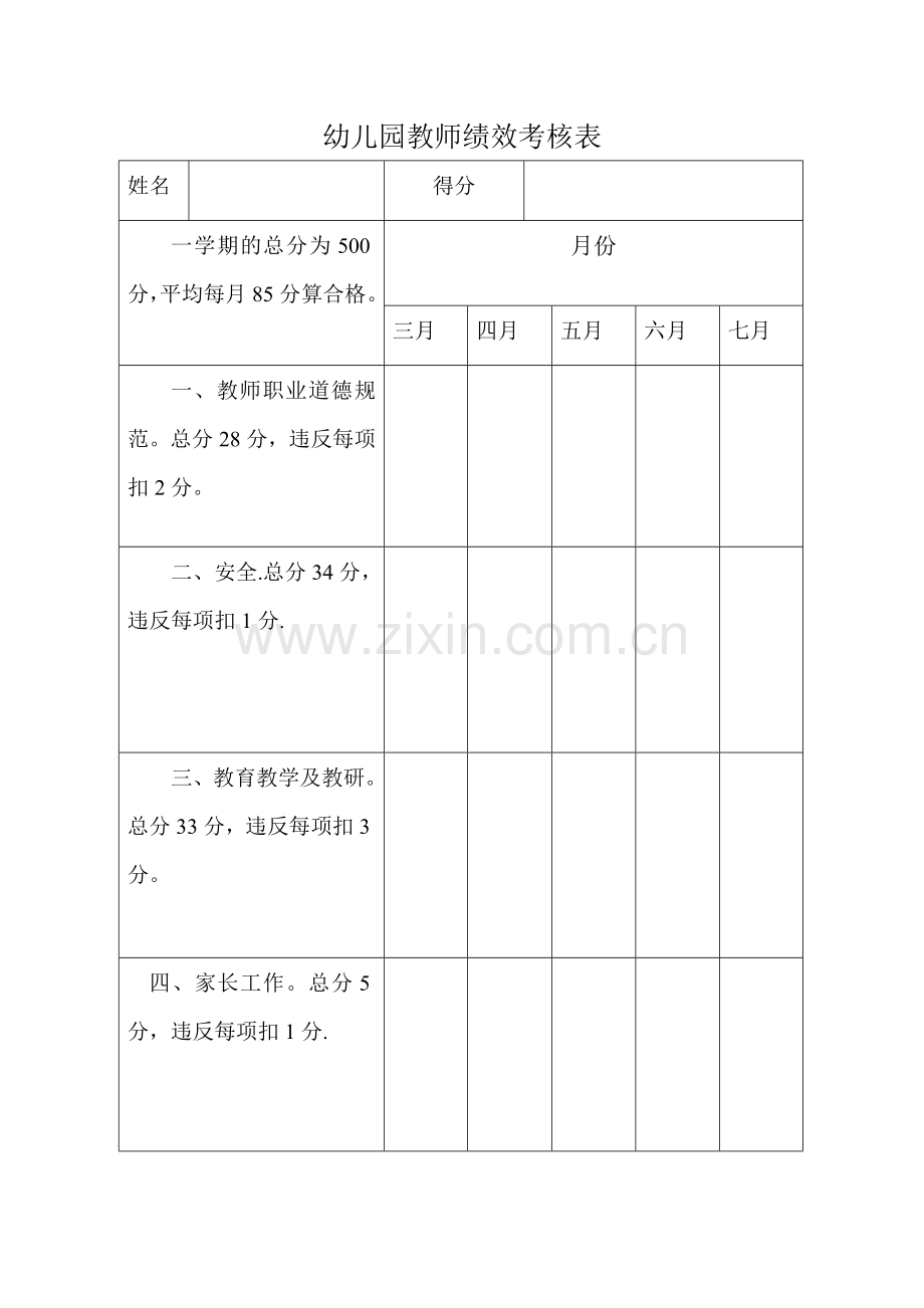 幼儿园教师绩效考核表.doc_第1页