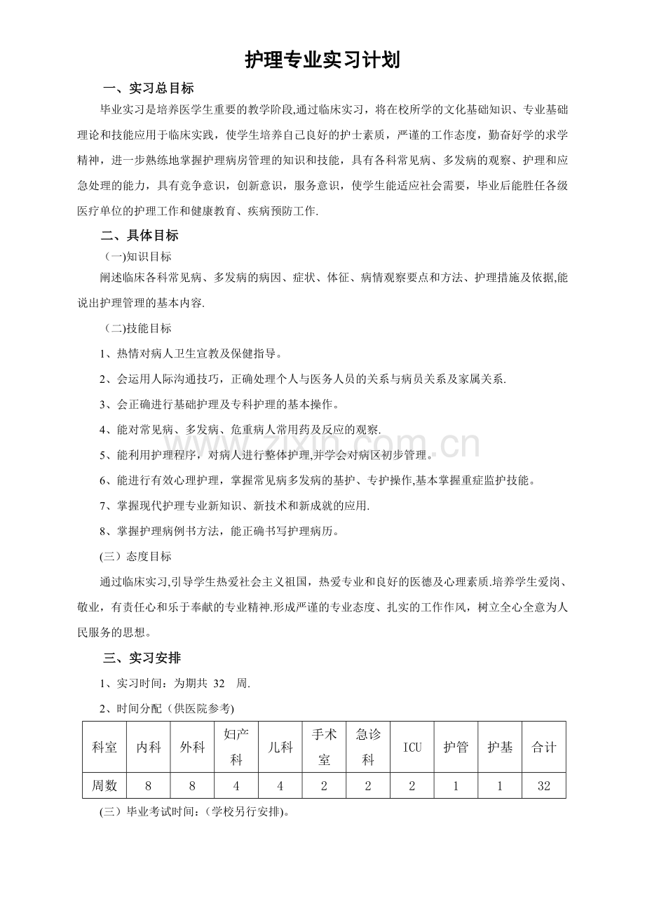 护理专业实习计划及大纲.doc_第1页