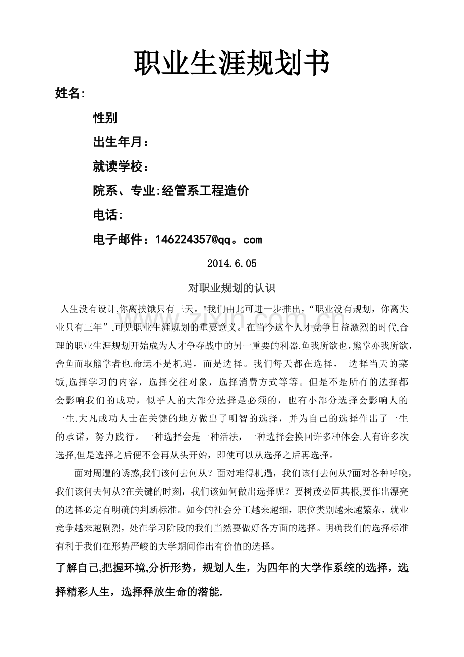 工程造价之职业生涯规划.doc_第1页