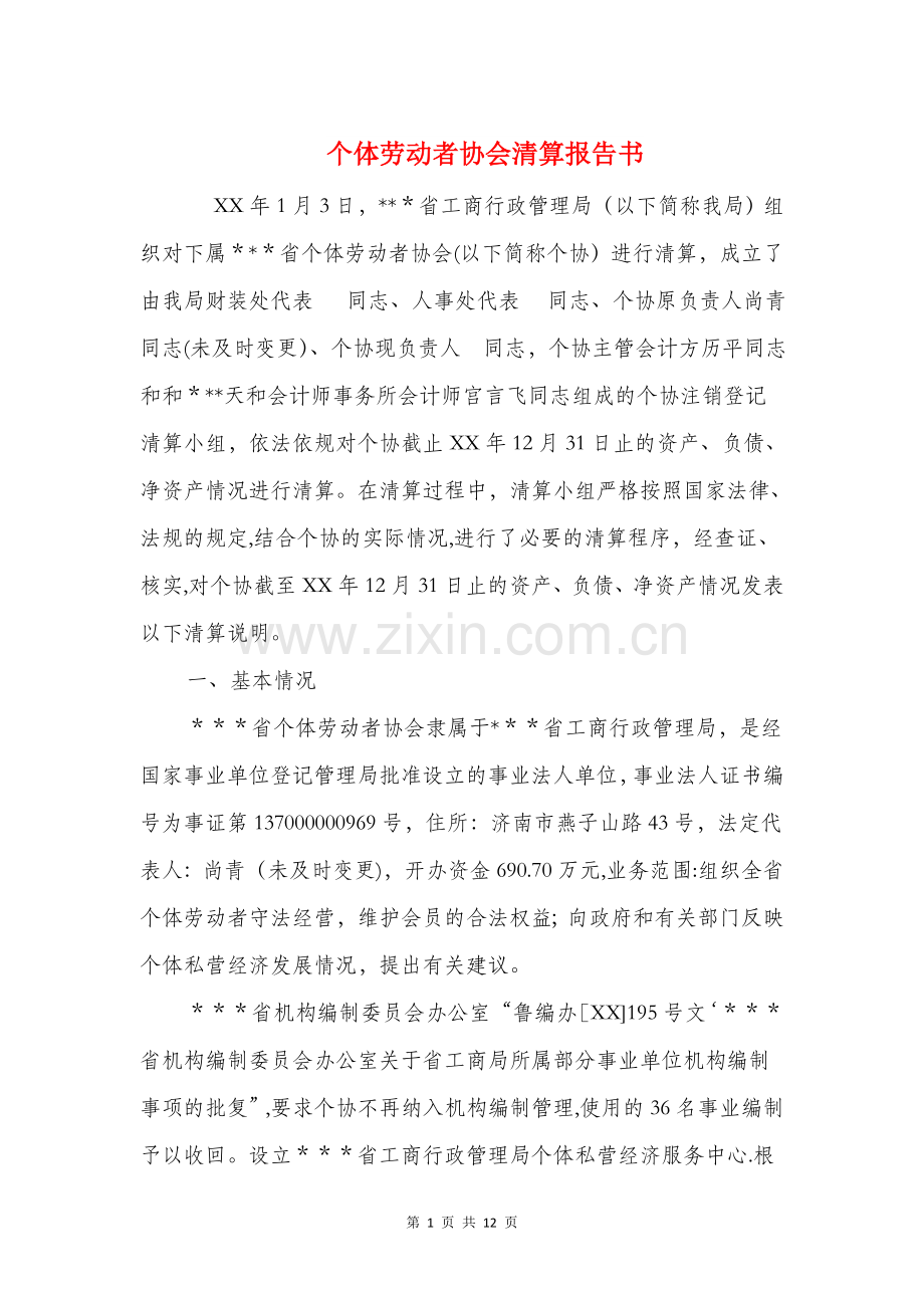 个体劳动者协会清算报告书与个贷客户经理见习报告汇编.doc_第1页