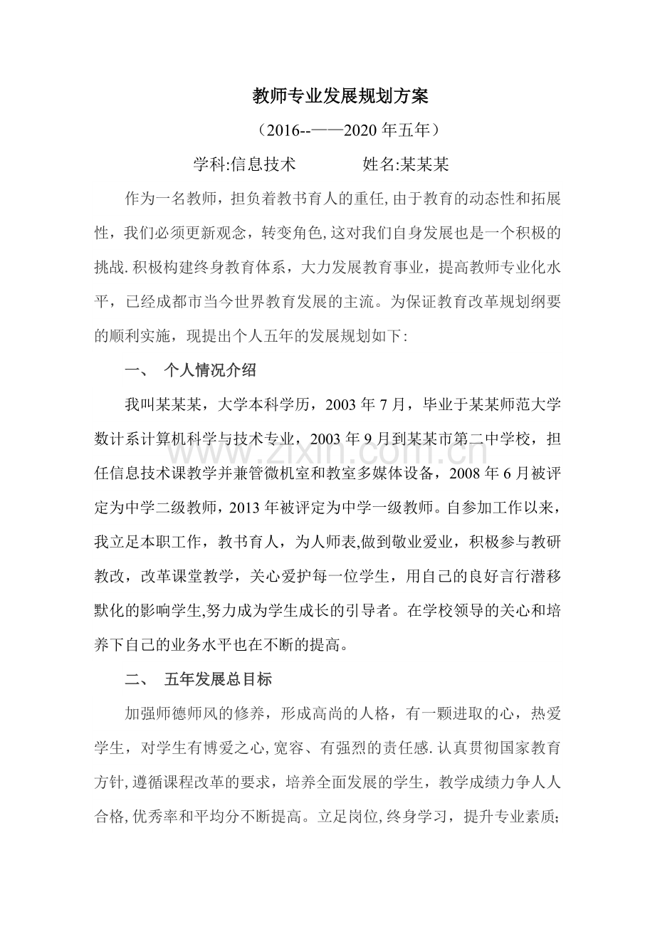 教师专业发展规划方案(信息技术).doc_第1页