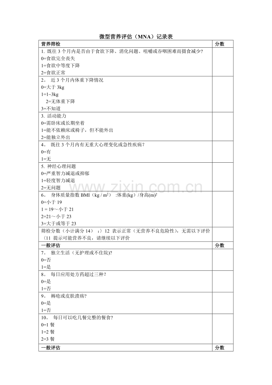 微型营养评估MNA表.doc_第1页