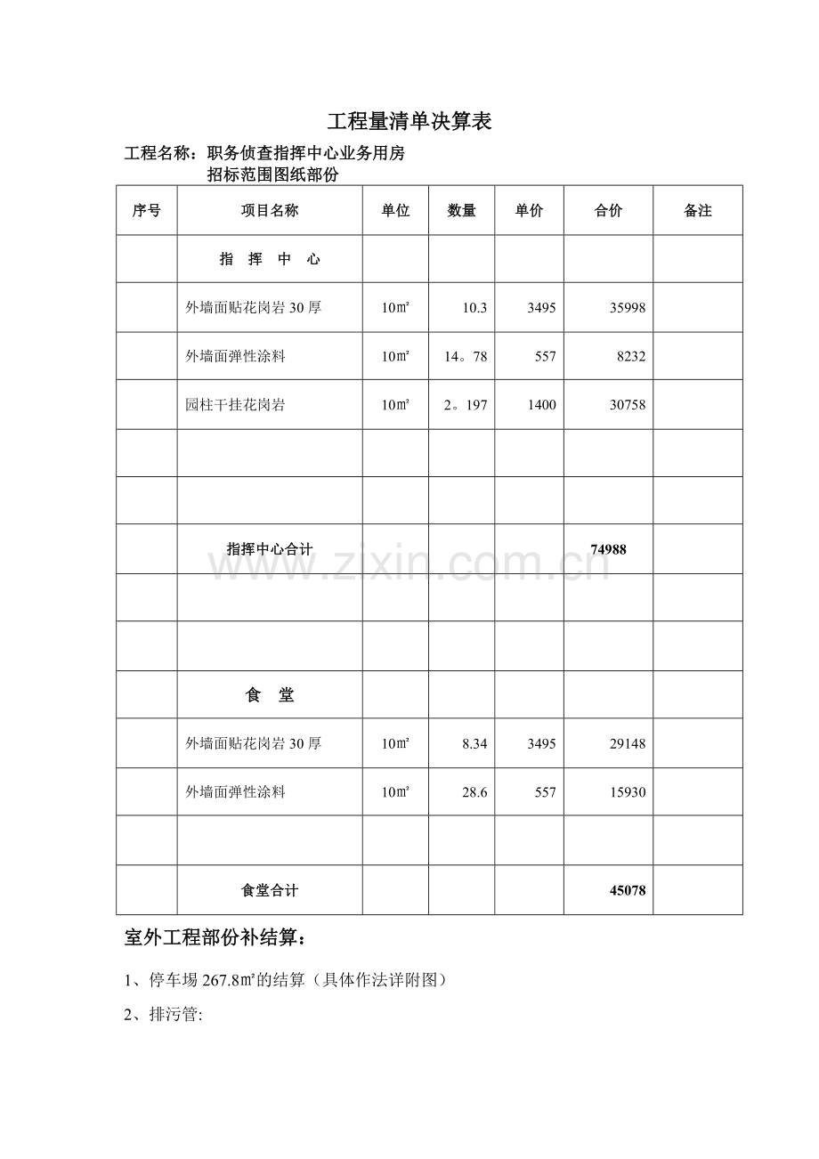 工程量清单决算表.doc_第1页