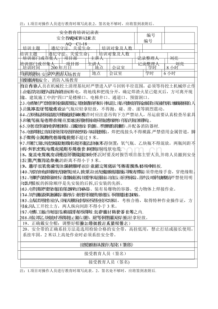 安全教育培训记录表(电焊工).doc_第2页