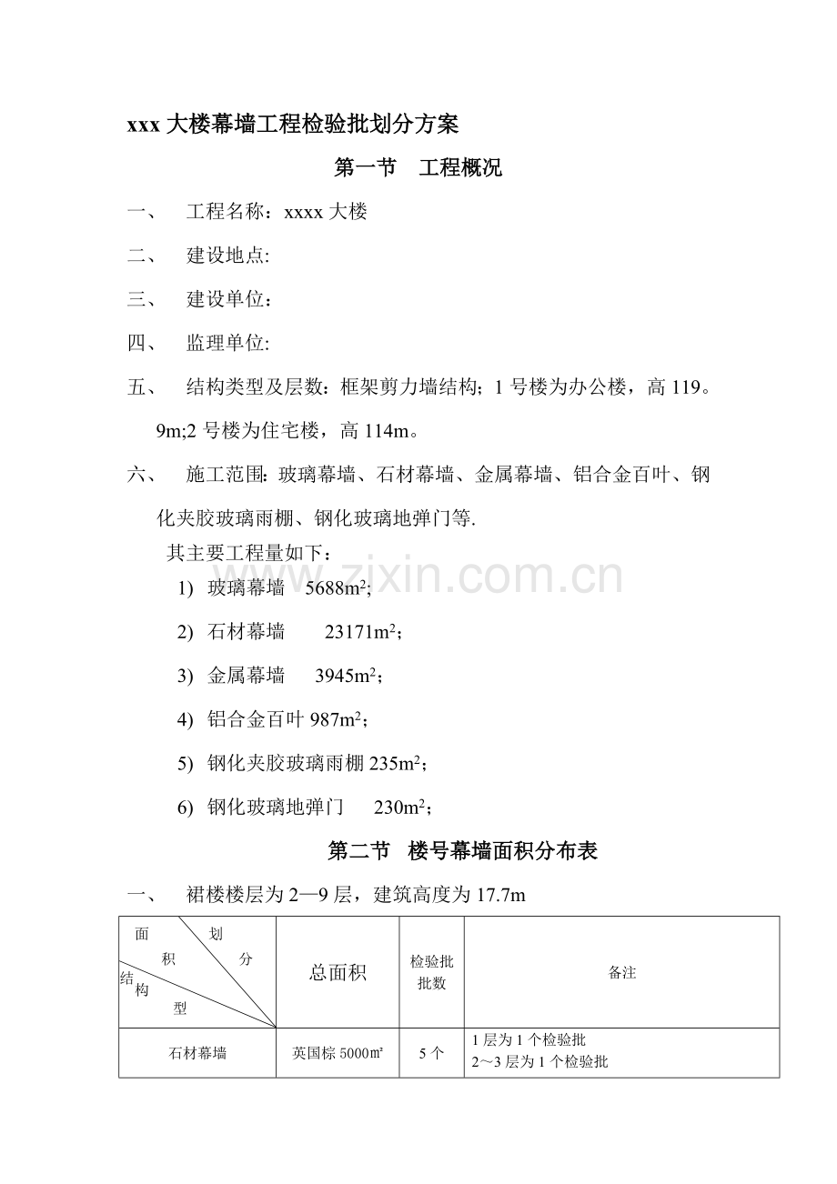 幕墙工程检验批划分方案(按层划分)1.doc_第1页