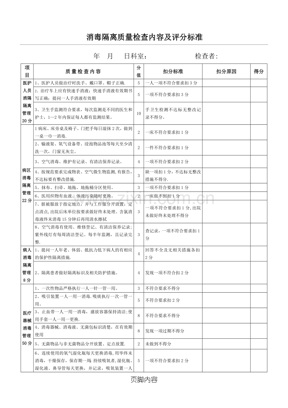 普通科室消毒隔离检查表格模板格.doc_第1页