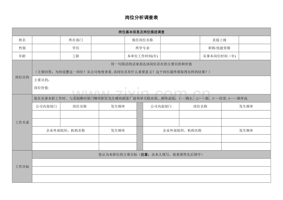 岗位分析调查表--(模板).doc_第1页