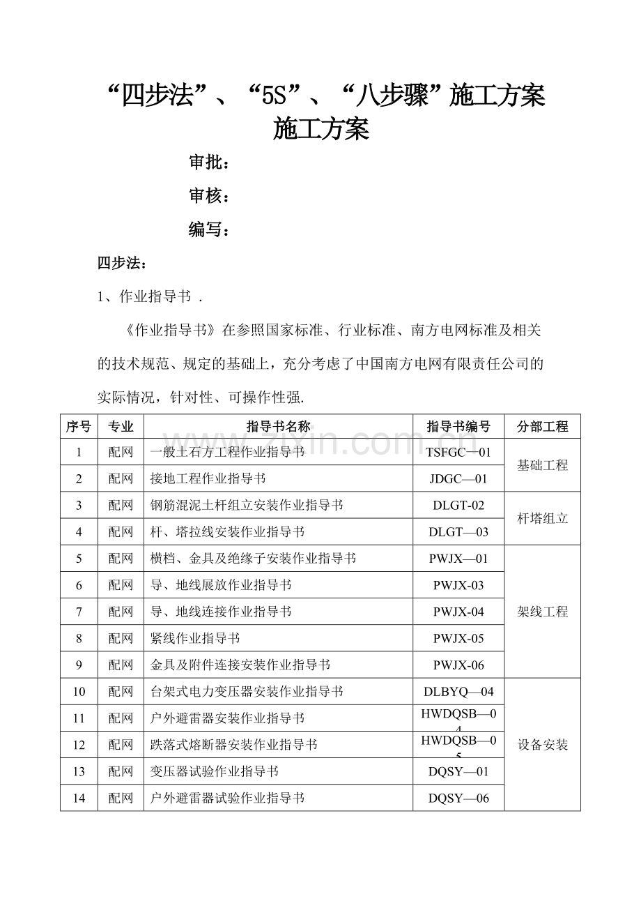 施工方案“四步法”、“5S”、“八步骤”施工方案.doc_第1页