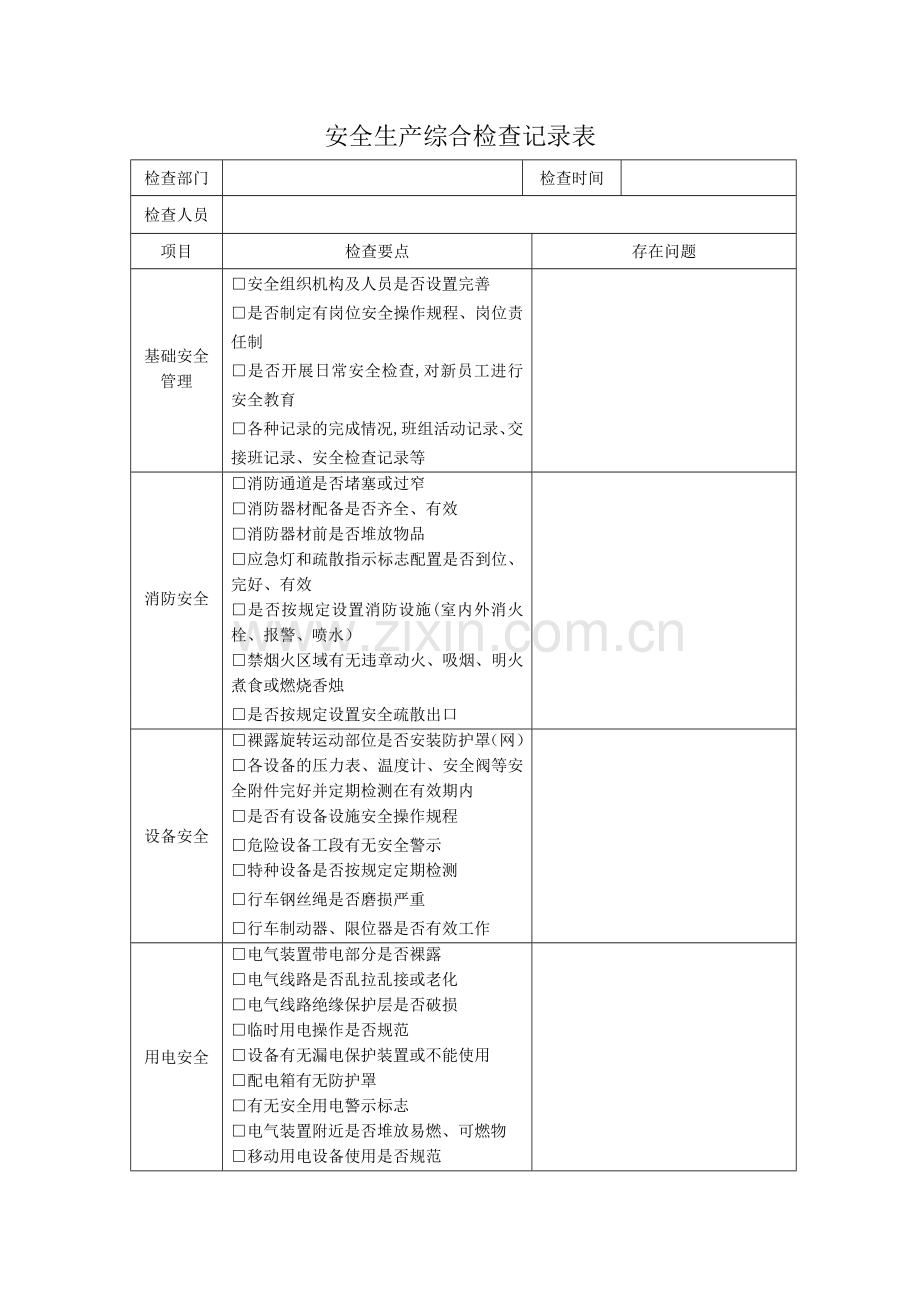 安全生产综合检查记录表.doc_第1页