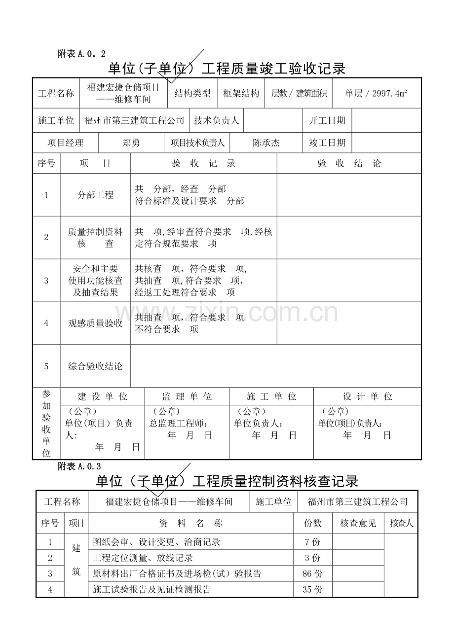 维修车间-------单位(子单位)工程质量竣工验收记录.doc_第1页