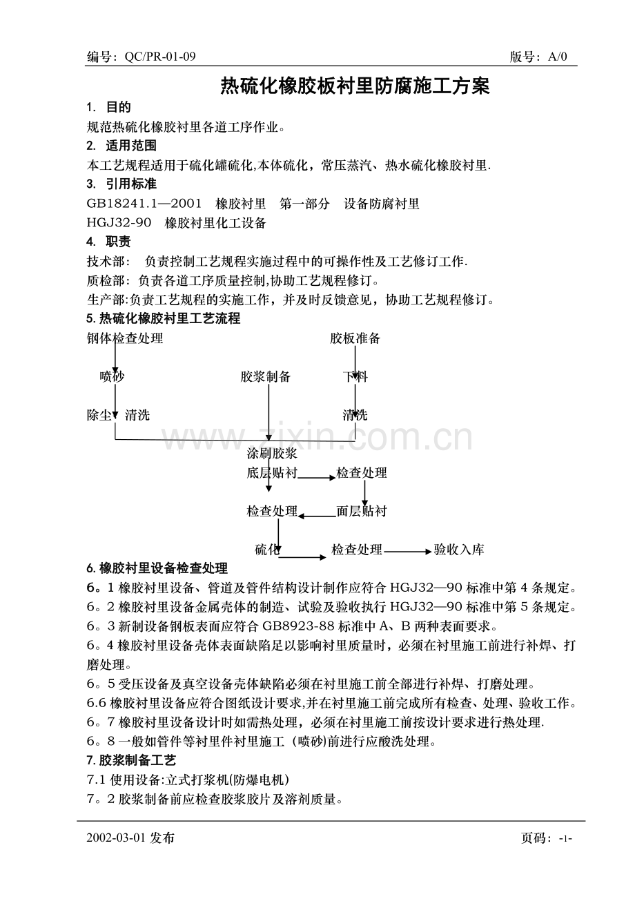 热硫化橡胶衬里防腐施工方案doc.doc_第1页