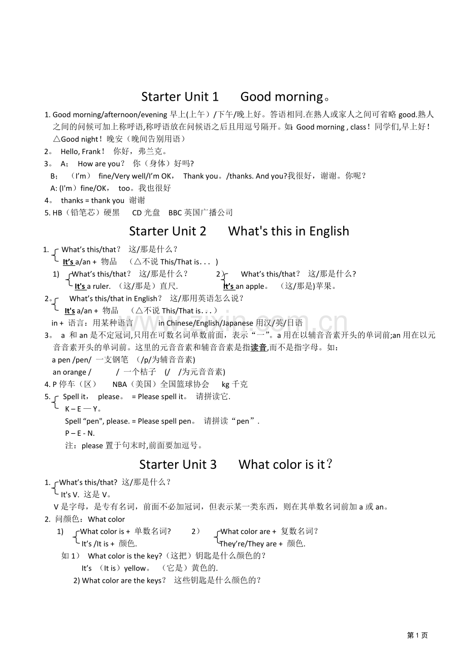 人教版英语+七年级上册各单元知识点详解.doc_第1页