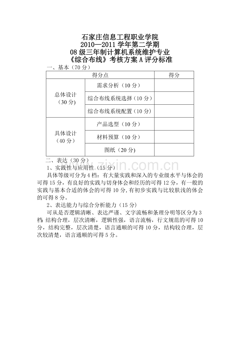 综合布线考核方案A及评分标准.doc_第2页