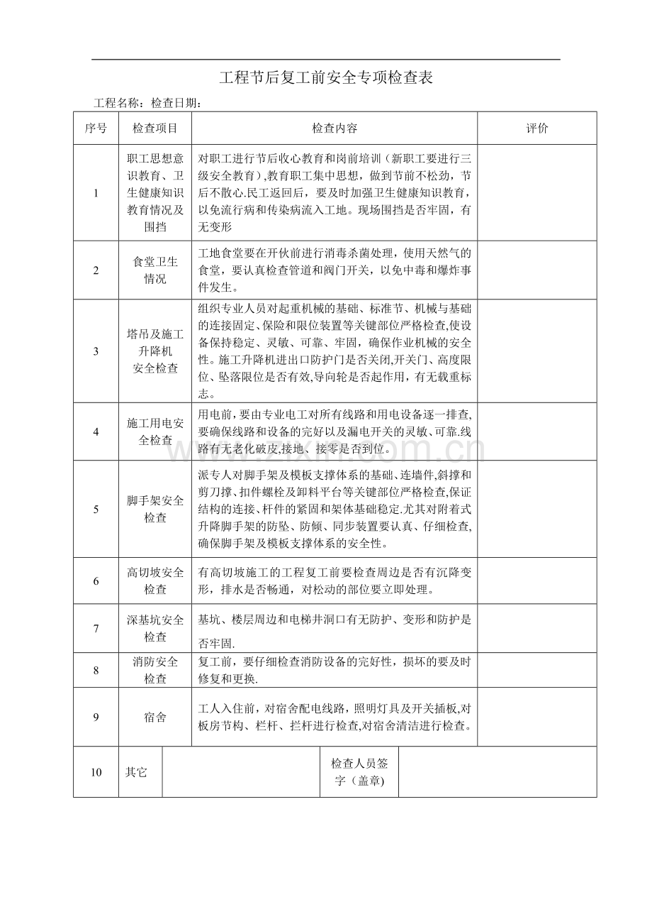 工程节后复工前安全检查表.doc_第2页