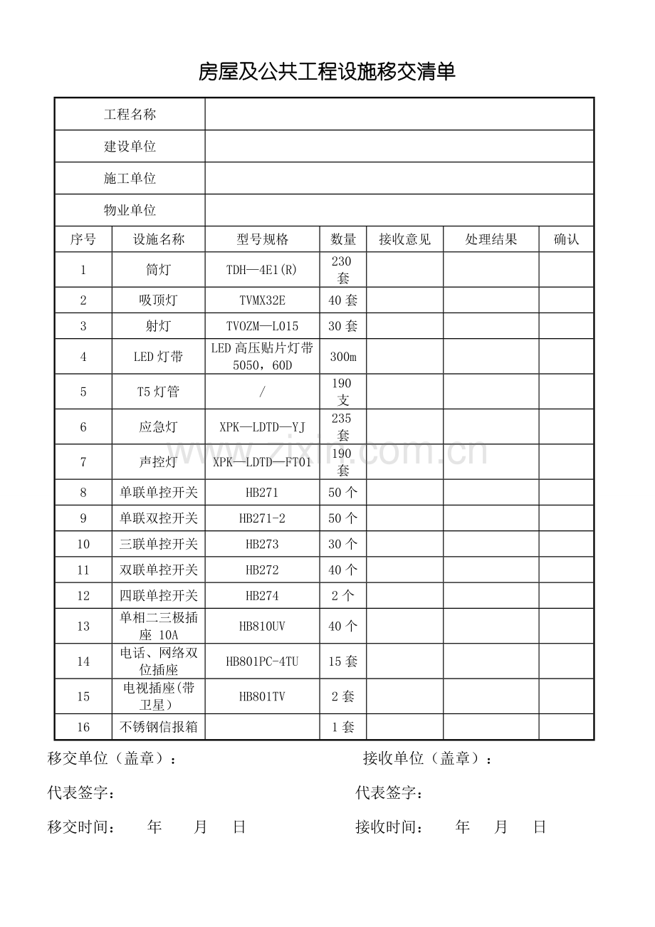 房屋及公共工程移交项目表(物业移交单).doc_第2页