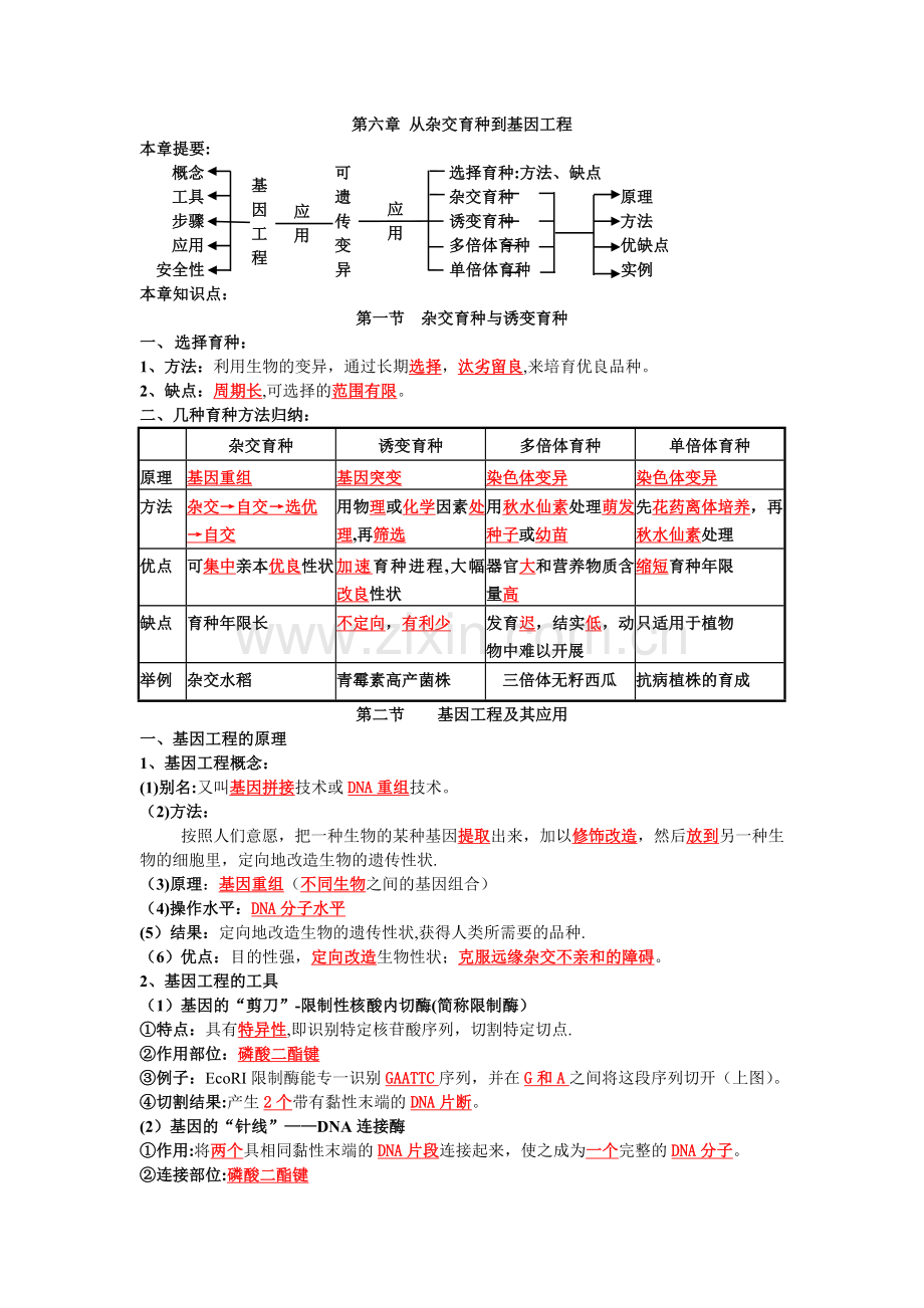 第六章从杂交育种到基因工程知识点.doc_第1页