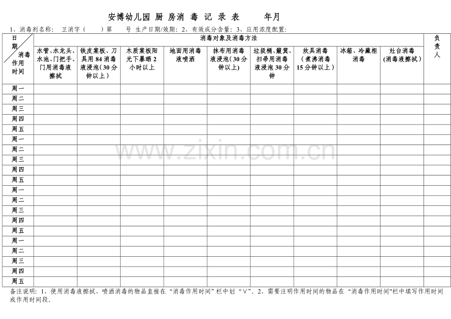 安博幼儿园--厨房-消毒记录表.doc_第2页