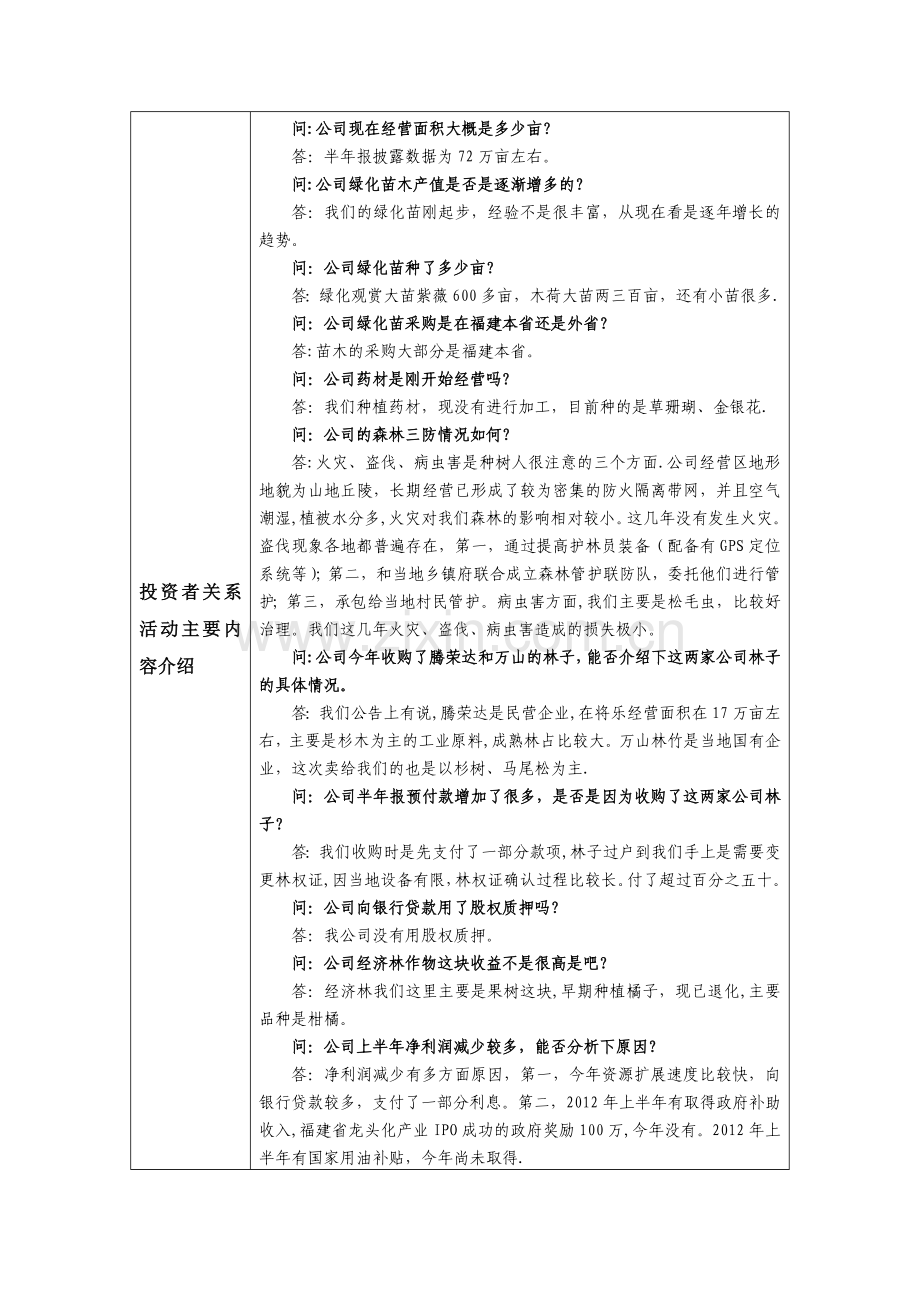 福建金森林业股份有限公司投资者关系活动记录表.doc_第2页