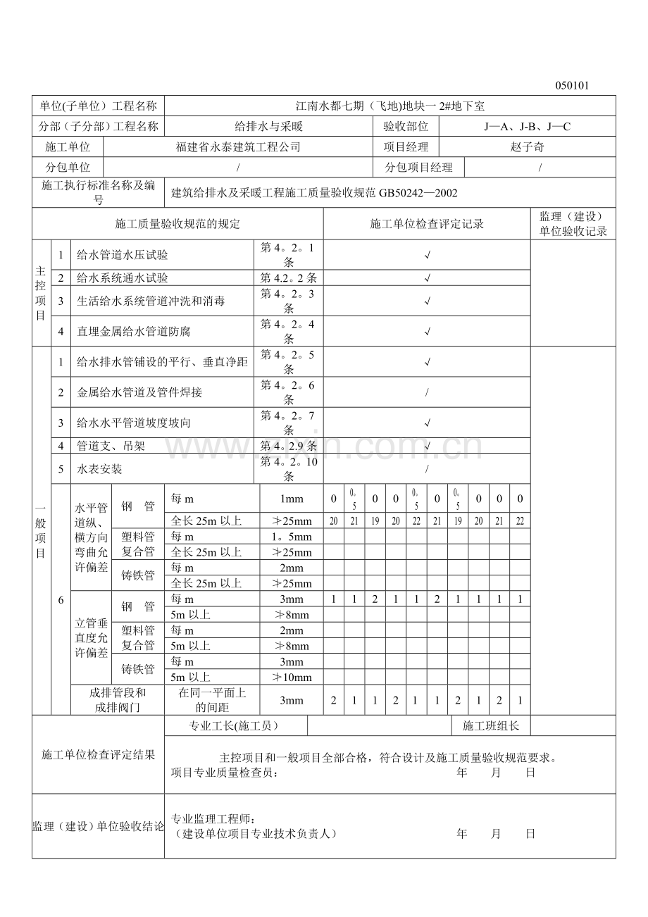 室内给水管道及配件安装工程检验批质量验收记录.doc_第2页