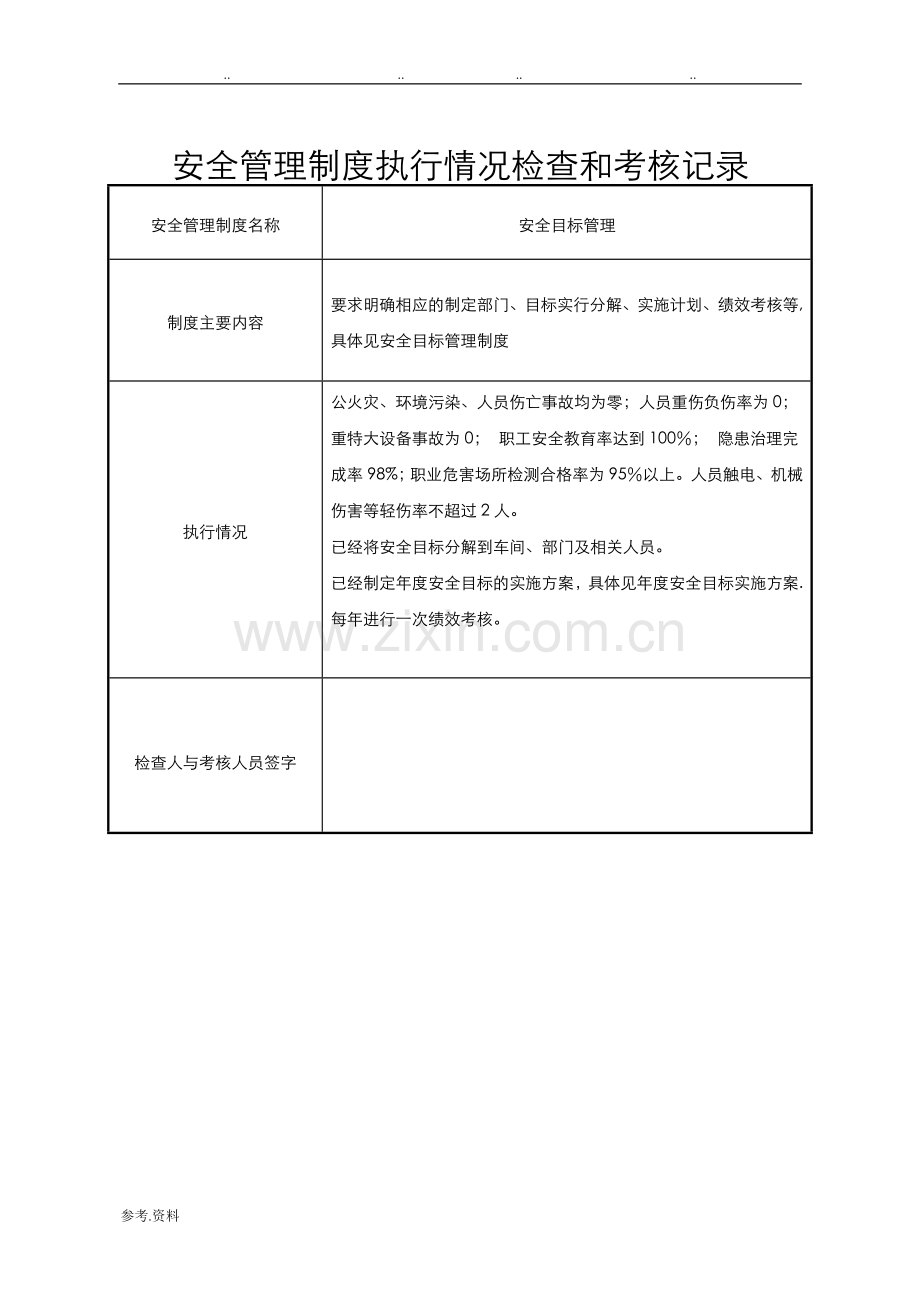 安全管理制度执行情况检查和考核记录文本.doc_第1页